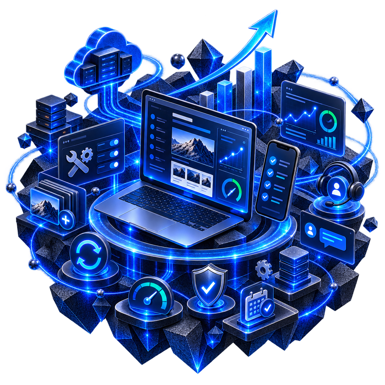 The website supported by an ongoing ecosystem of hosting, security, updates, and growth